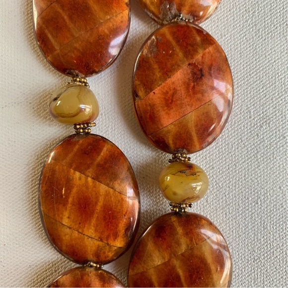 Paige Wallace 2 Strand Statement Necklace Chunky Agate Gemstone Tortoiseshell - Picture 5 of 13